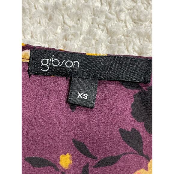 Gibson Blouse Floral Faux Wrap Top Long Sleeve Womens Size XS Purple WDP6629R - Picture 2 of 10
